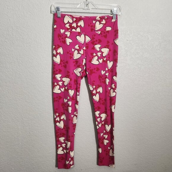 Lularoe Leggings Womens One Size Pink Heart Print Yoga Pants Stretch Soft Cute - Picture 1 of 11